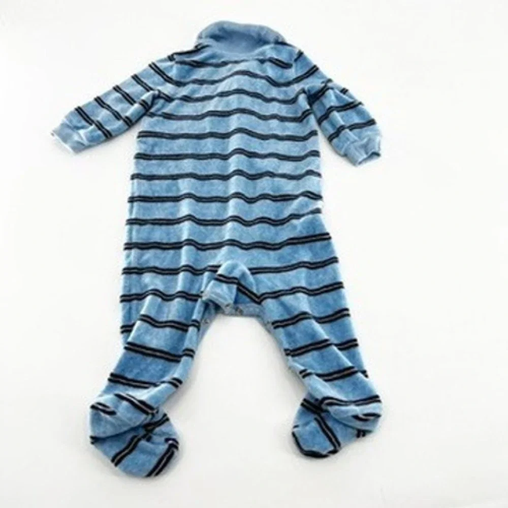 Ralph Lauren Baby Boy Blue Striped Velour Footed Romper Coverall 9 Months Shawl